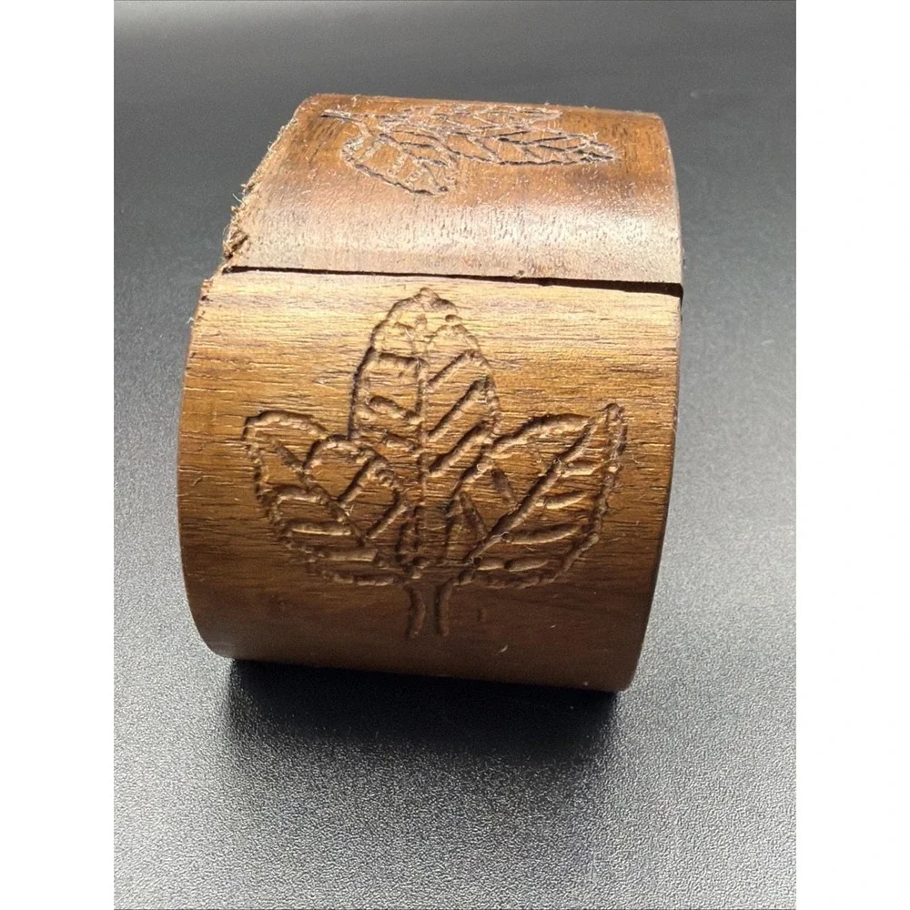Vintage Handmade Small Carved Wooden Trinket Box With Hinged Lid Artist Signed